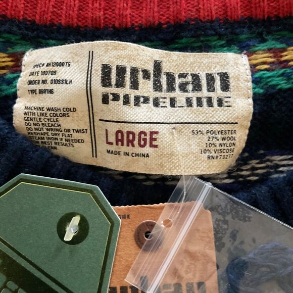 Urban Pipeline Fair Isle Wool Blend Sweater Mens L Crewneck Navy Y2K Retro Skate - Picture 6 of 10
